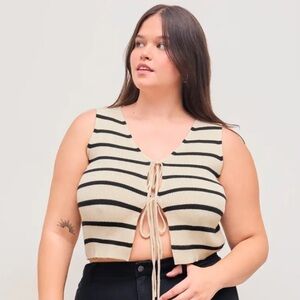 Cider Cream and Black Tie-Front Crop Tank Top